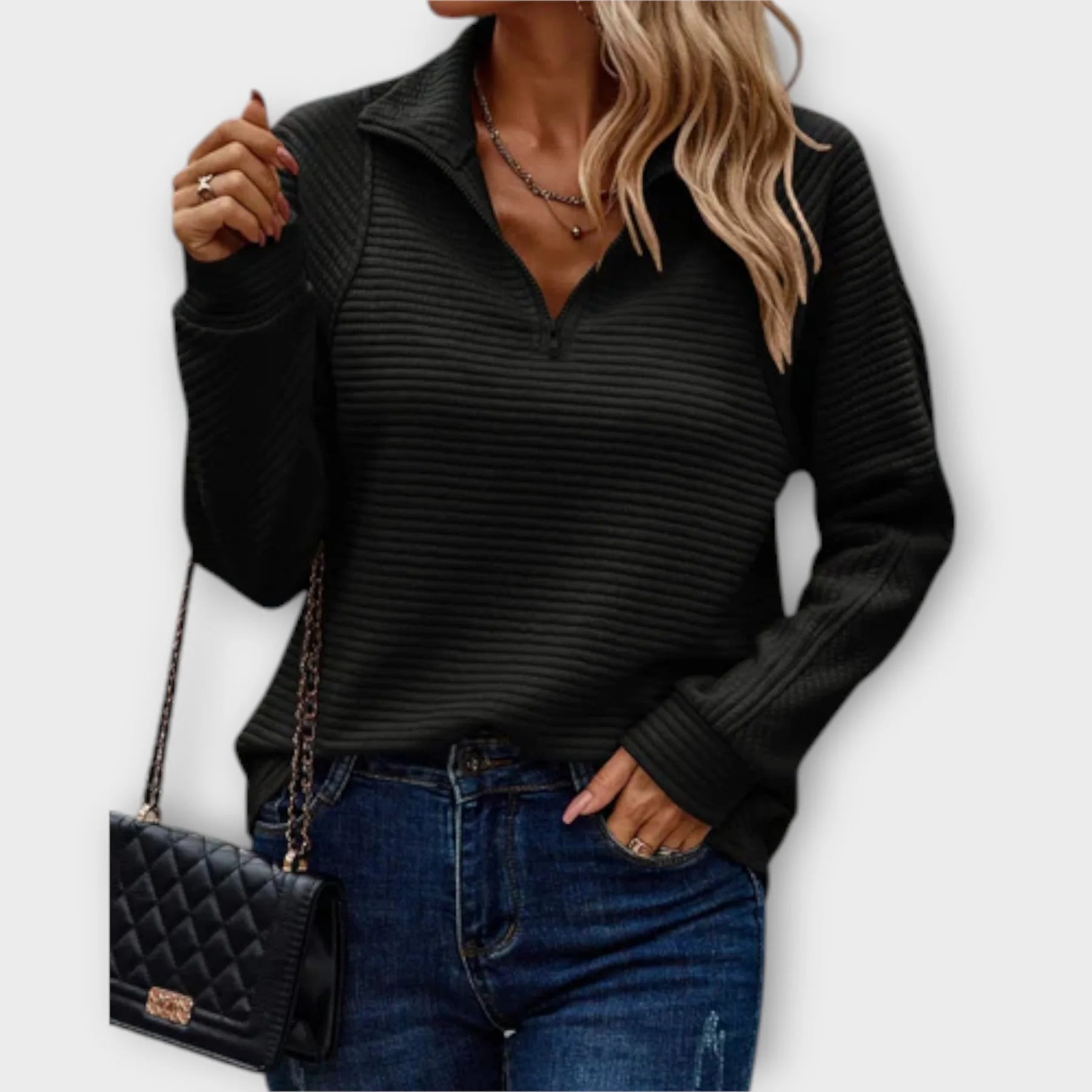 Half-Zip Ribbed Knit Sweater for Women