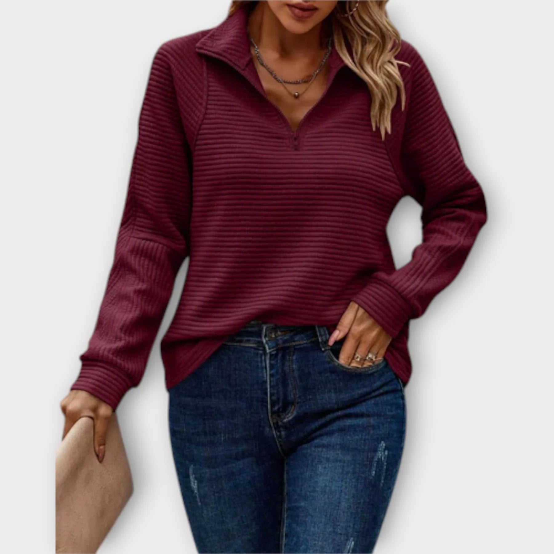 Half-Zip Ribbed Knit Sweater for Women