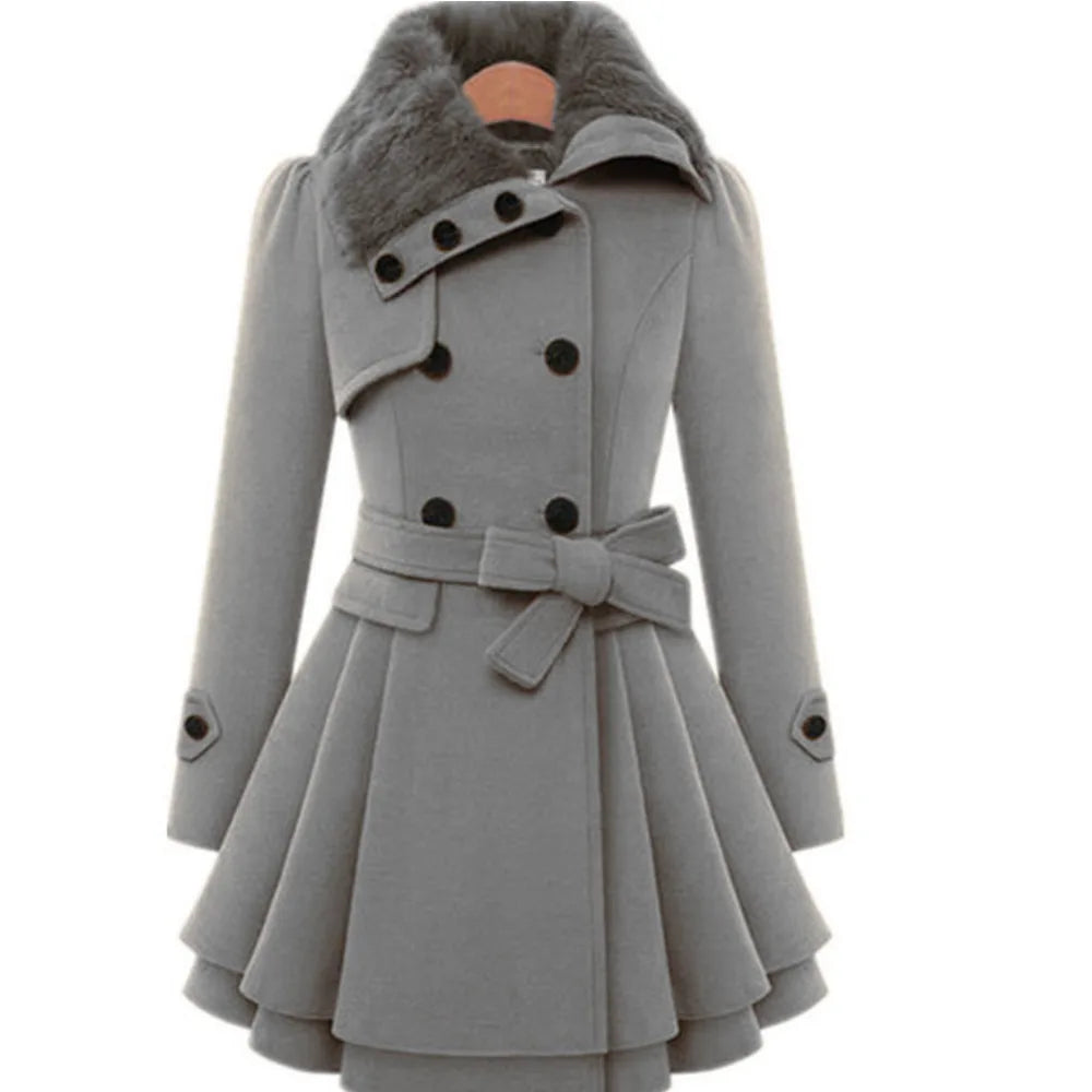 Women’s Elegant Faux Fur Collar Fit-and-Flare Winter Coat