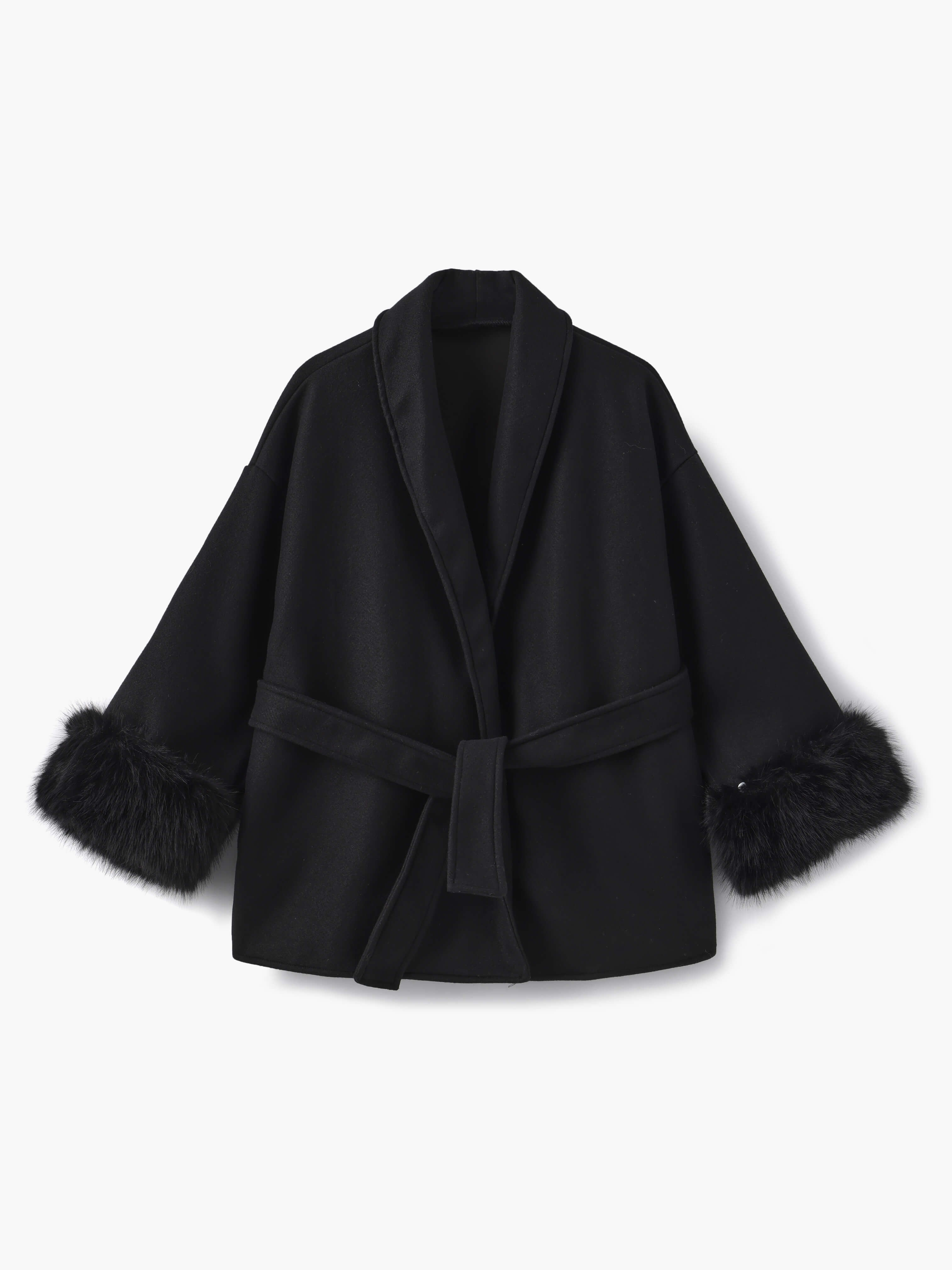 Women’s Faux Fur Trim Belted Wool Coat