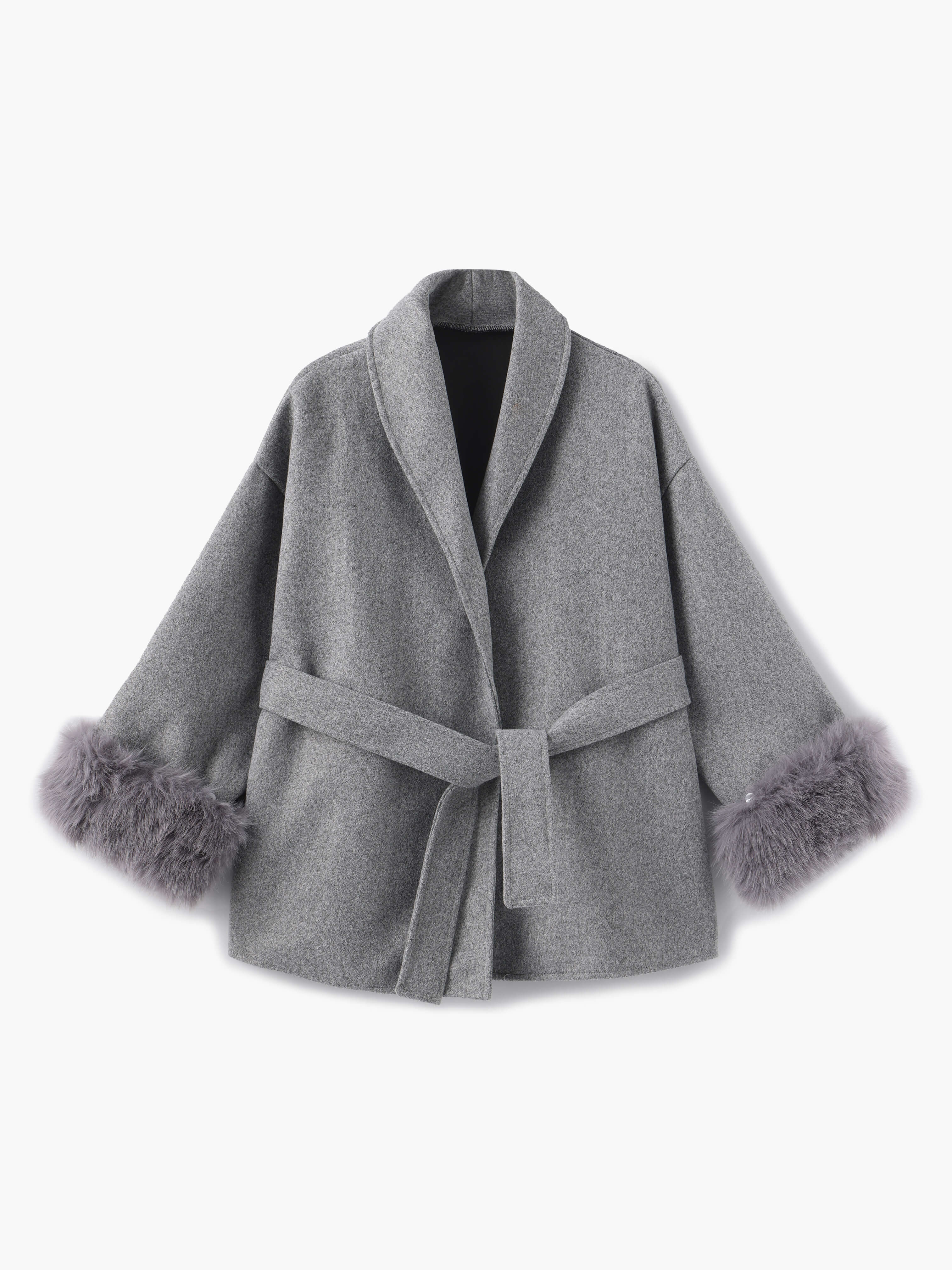 Women’s Faux Fur Trim Belted Wool Coat