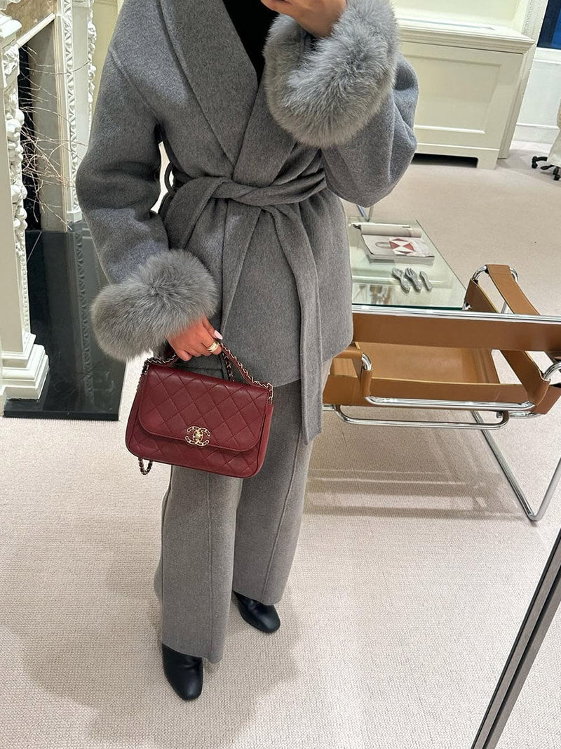 Women’s Faux Fur Trim Belted Wool Coat