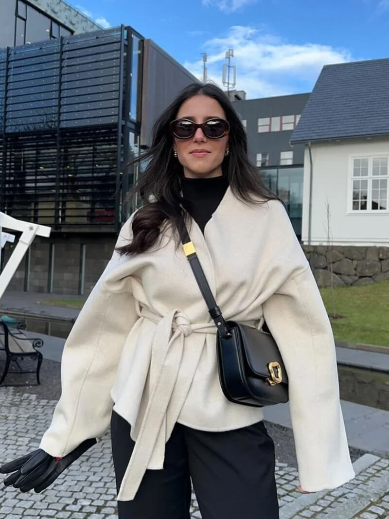 Elegant Belted Wrap Coat – Soft Minimalist Outerwear for Everyday Style