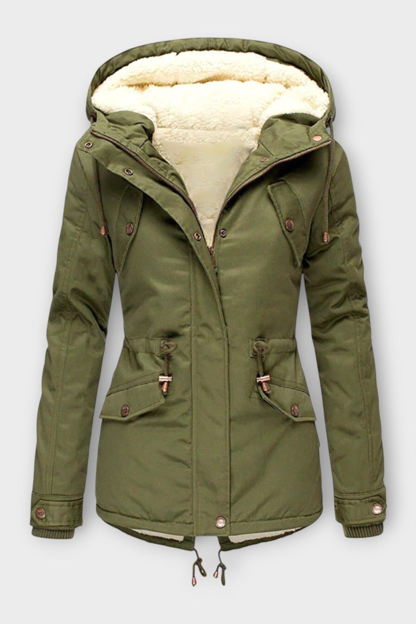 Insulated Hooded Parka Jacket with Plush Lining and Zip Closure