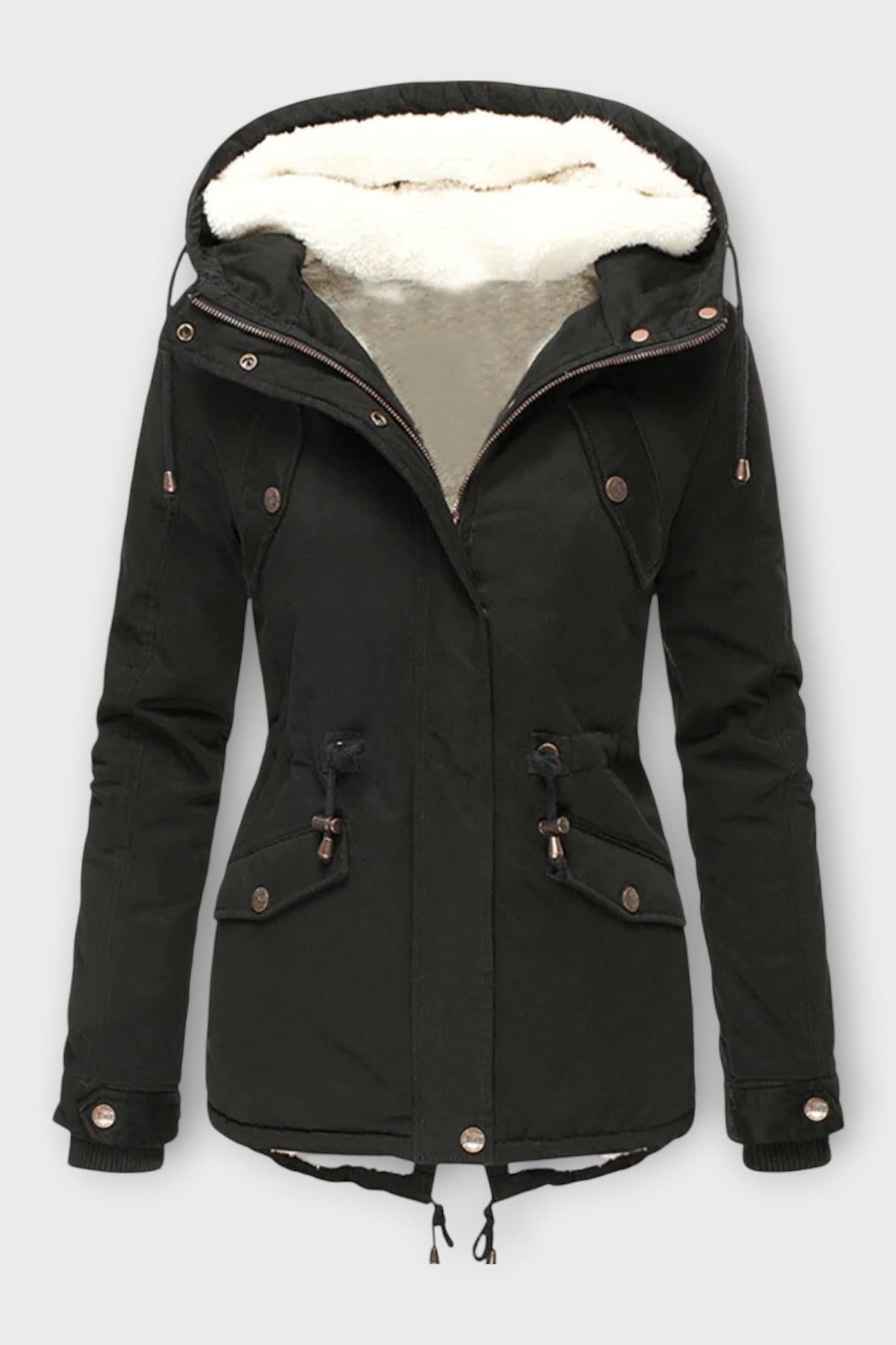 Insulated Hooded Parka Jacket with Plush Lining and Zip Closure