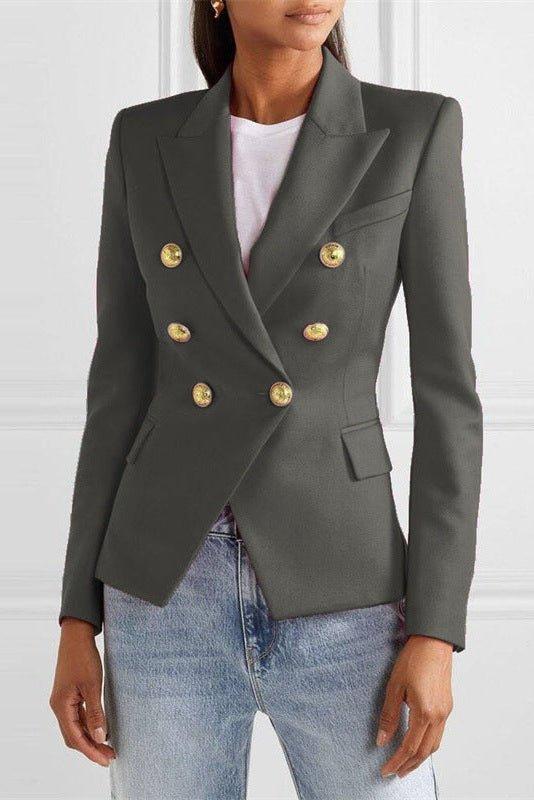 Double Breasted Tailored Blazer with Structured Fit and Gold Button Detail