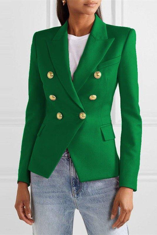 Double Breasted Tailored Blazer with Structured Fit and Gold Button Detail