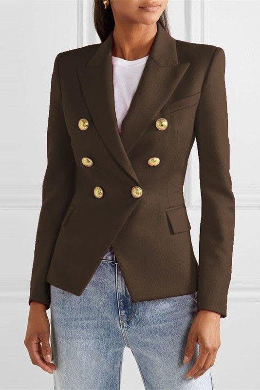 Double Breasted Tailored Blazer with Structured Fit and Gold Button Detail