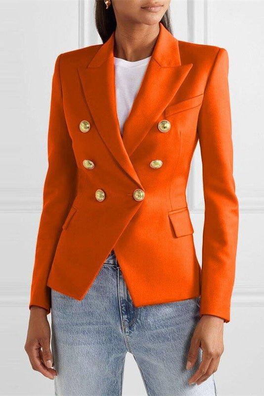 Double Breasted Tailored Blazer with Structured Fit and Gold Button Detail