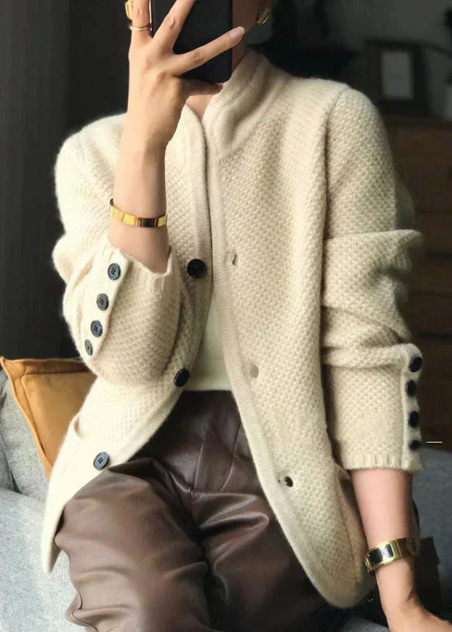Textured Knit Button-Front Cardigan with Cuffed Sleeves