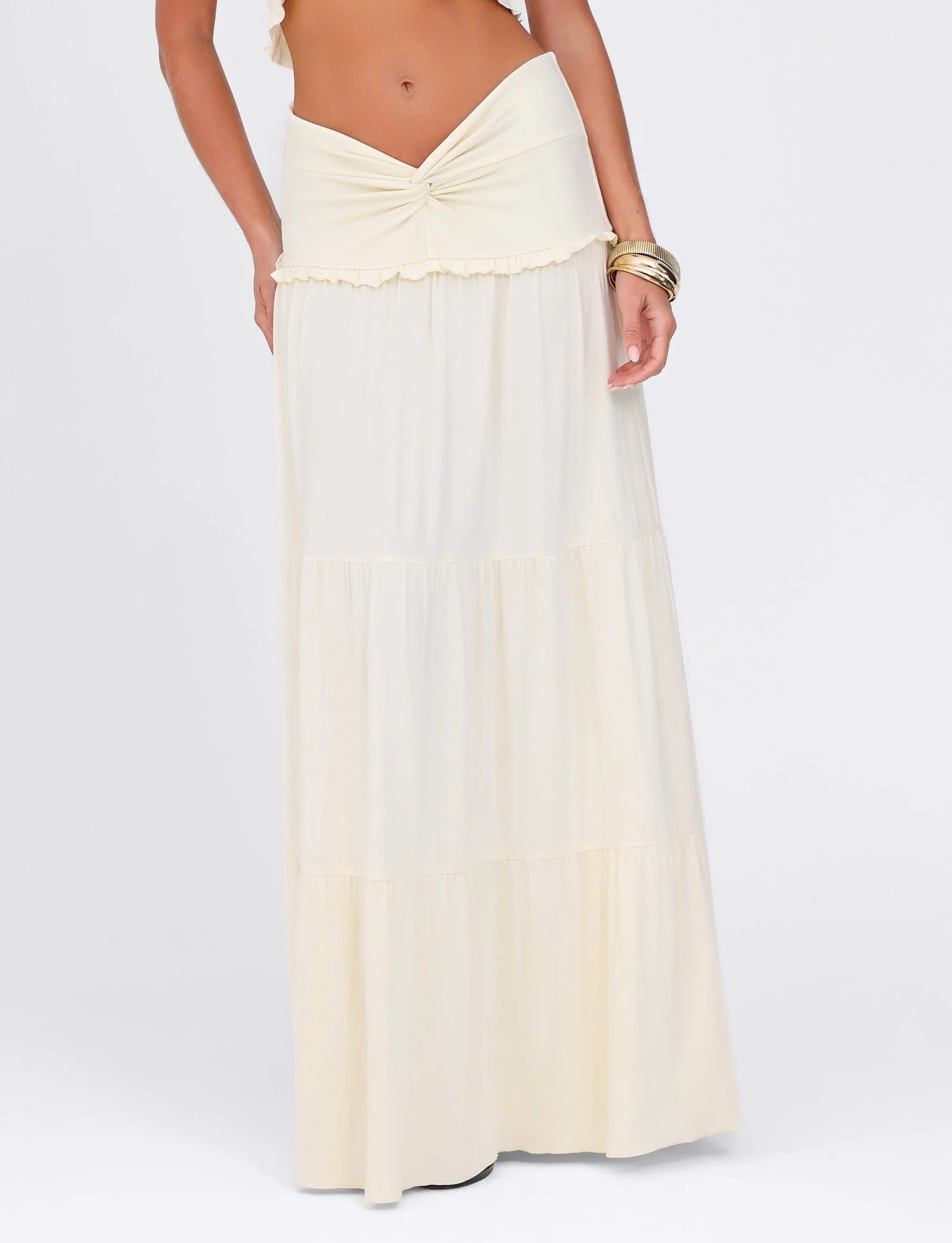 Halter Twist Crop Top and Pleated Maxi Skirt Set
