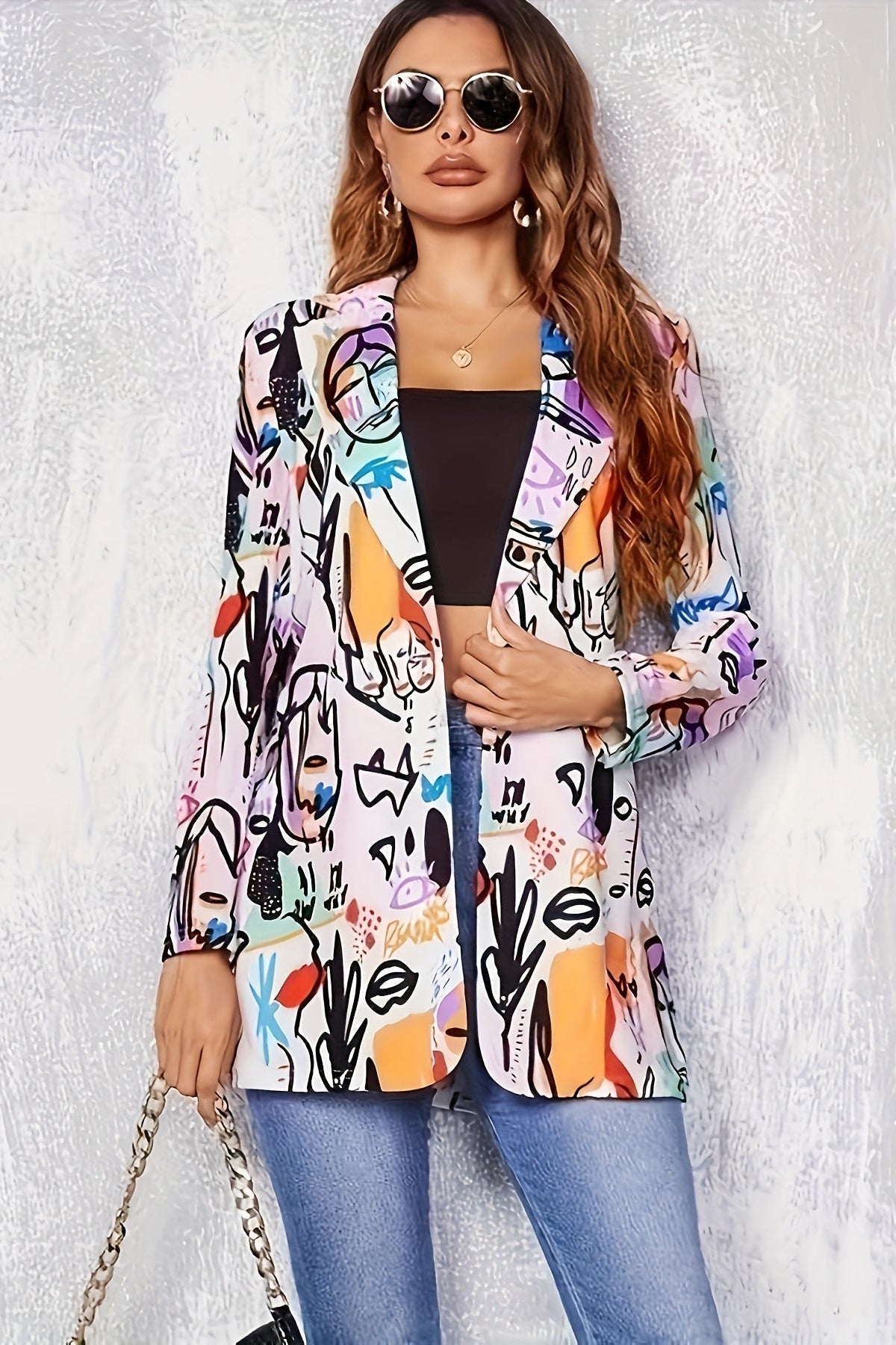 Statement Print Tailored Blazer with Button Front and Structured Fit