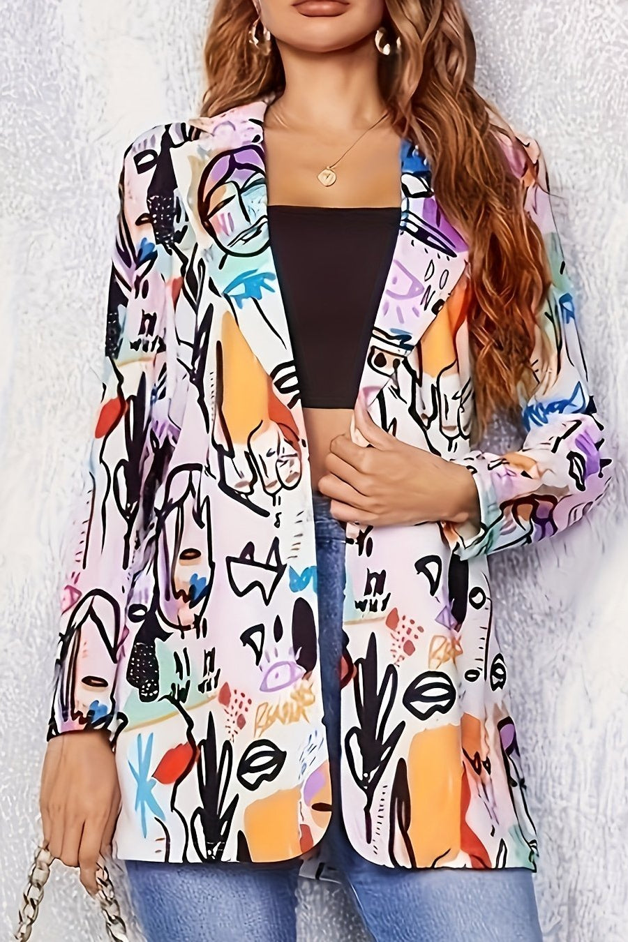 Statement Print Tailored Blazer with Button Front and Structured Fit
