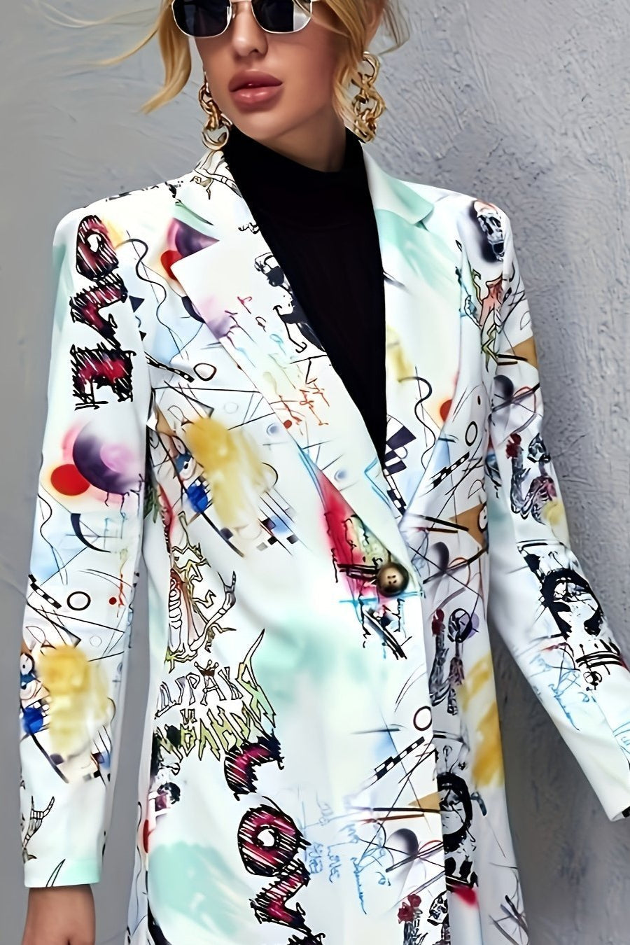 Statement Print Tailored Blazer with Button Front and Structured Fit