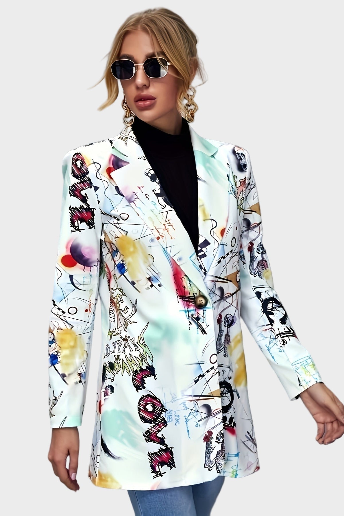Statement Print Tailored Blazer with Button Front and Structured Fit