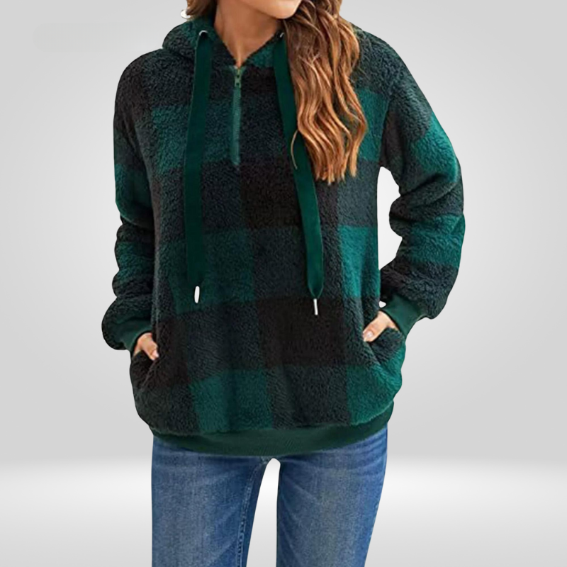 Cozy Plaid Fleece Hooded Pullover