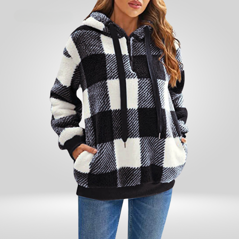 Cozy Plaid Fleece Hoodie Pullover