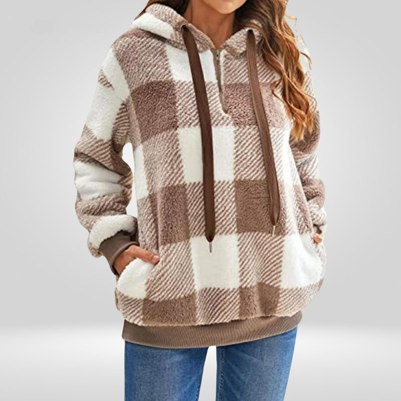 Cozy Plaid Fleece Hoodie Pullover