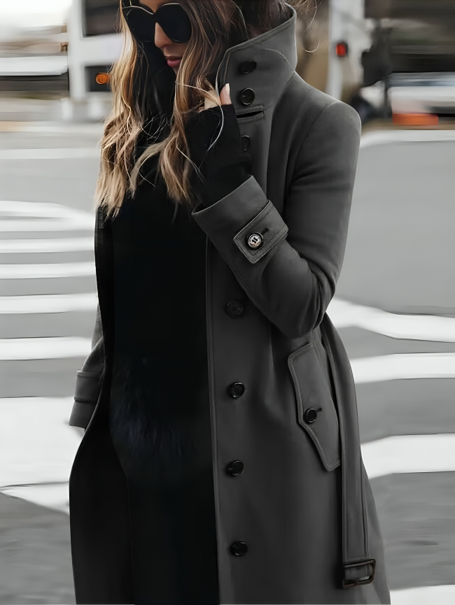 Women’s Elegant Double-Breasted Long Trench Coat – Classic Slim Winter Overcoat