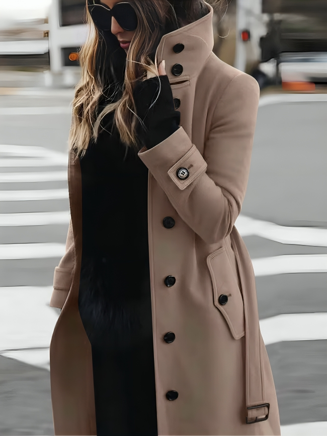Women’s Elegant Double-Breasted Long Trench Coat – Classic Slim Winter Overcoat