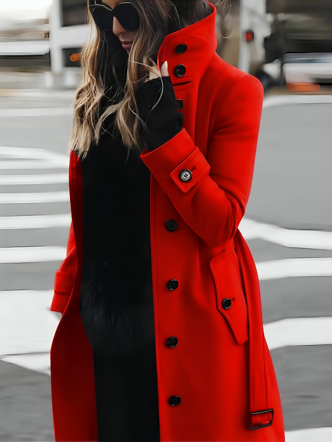 Women’s Elegant Double-Breasted Long Trench Coat – Classic Slim Winter Overcoat