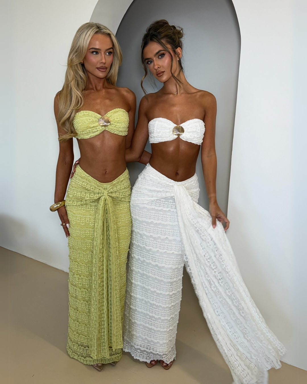 Textured Bandeau Crop Top and Wide-Leg Pants Set
