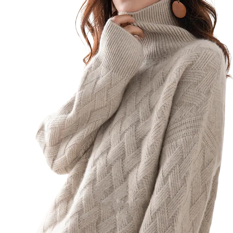 Textured Turtleneck Knit Sweater for Cozy Elegance
