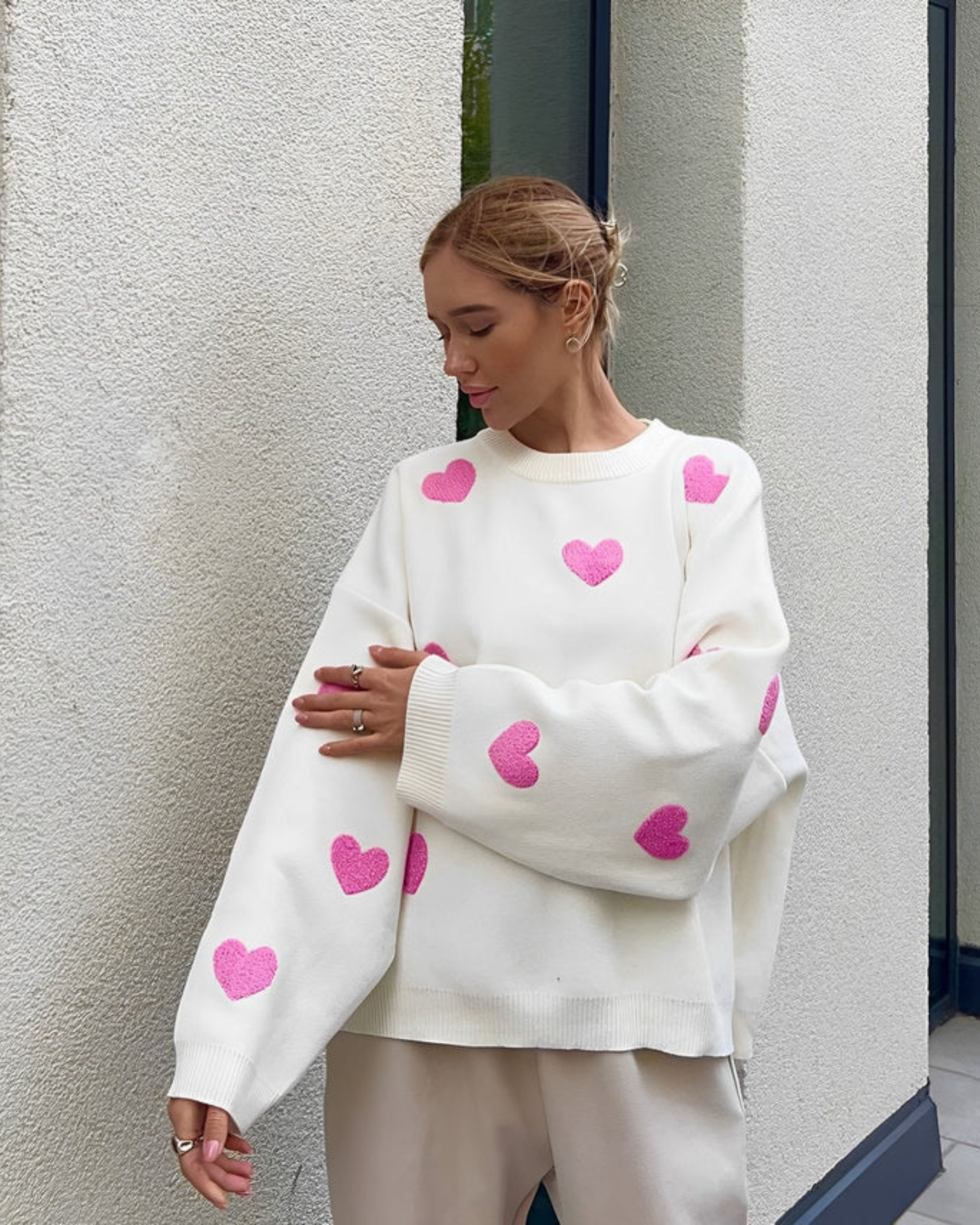 Heart Pattern Oversized Sweater