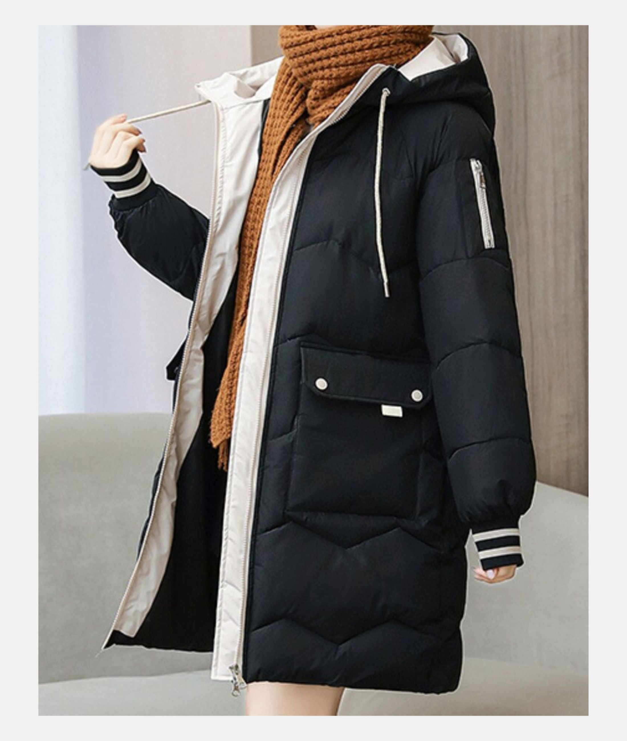 Women’s Hooded Mid-Length Puffer Coat with Warm Insulation