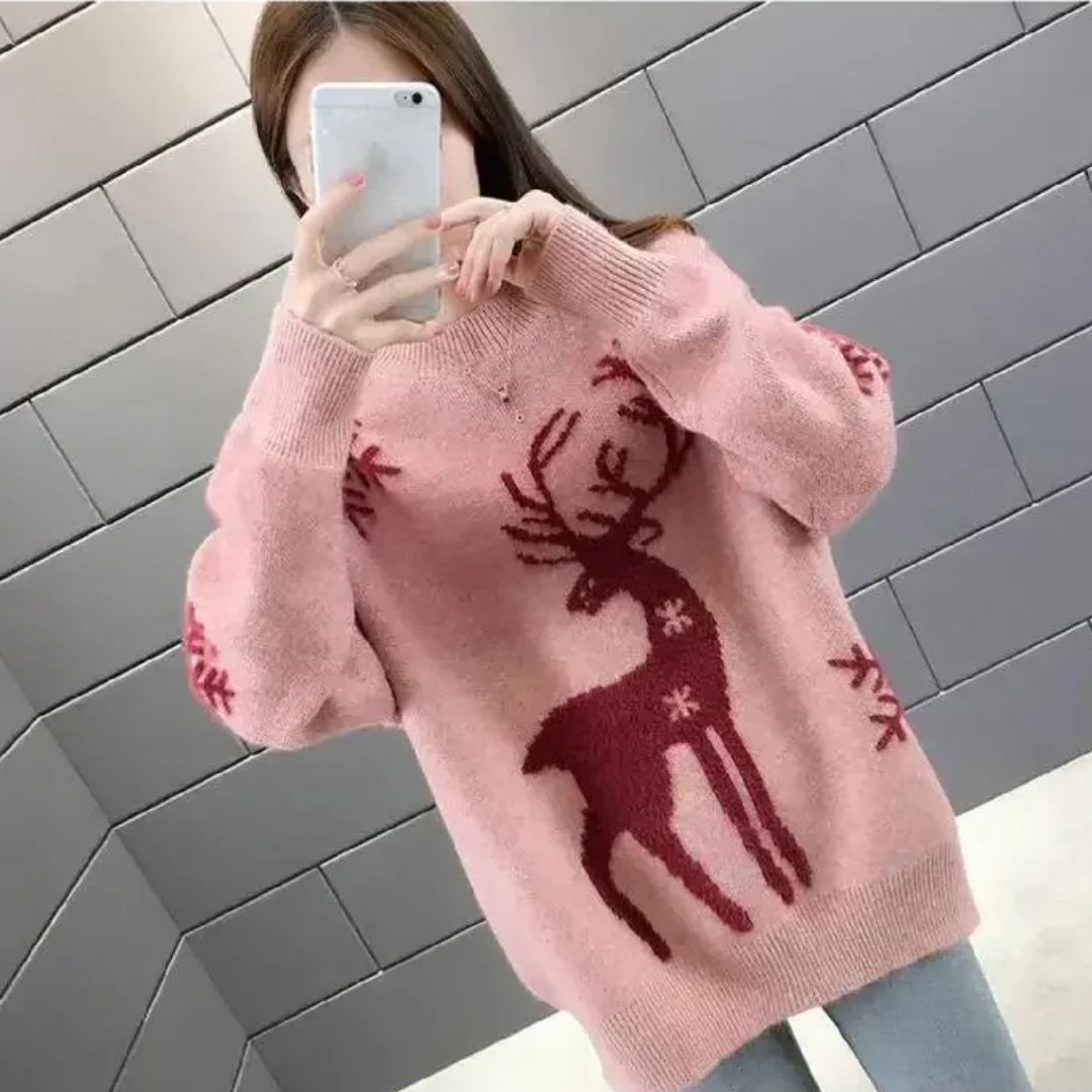 Festive Reindeer Knit Sweater for Cozy Winter Comfort