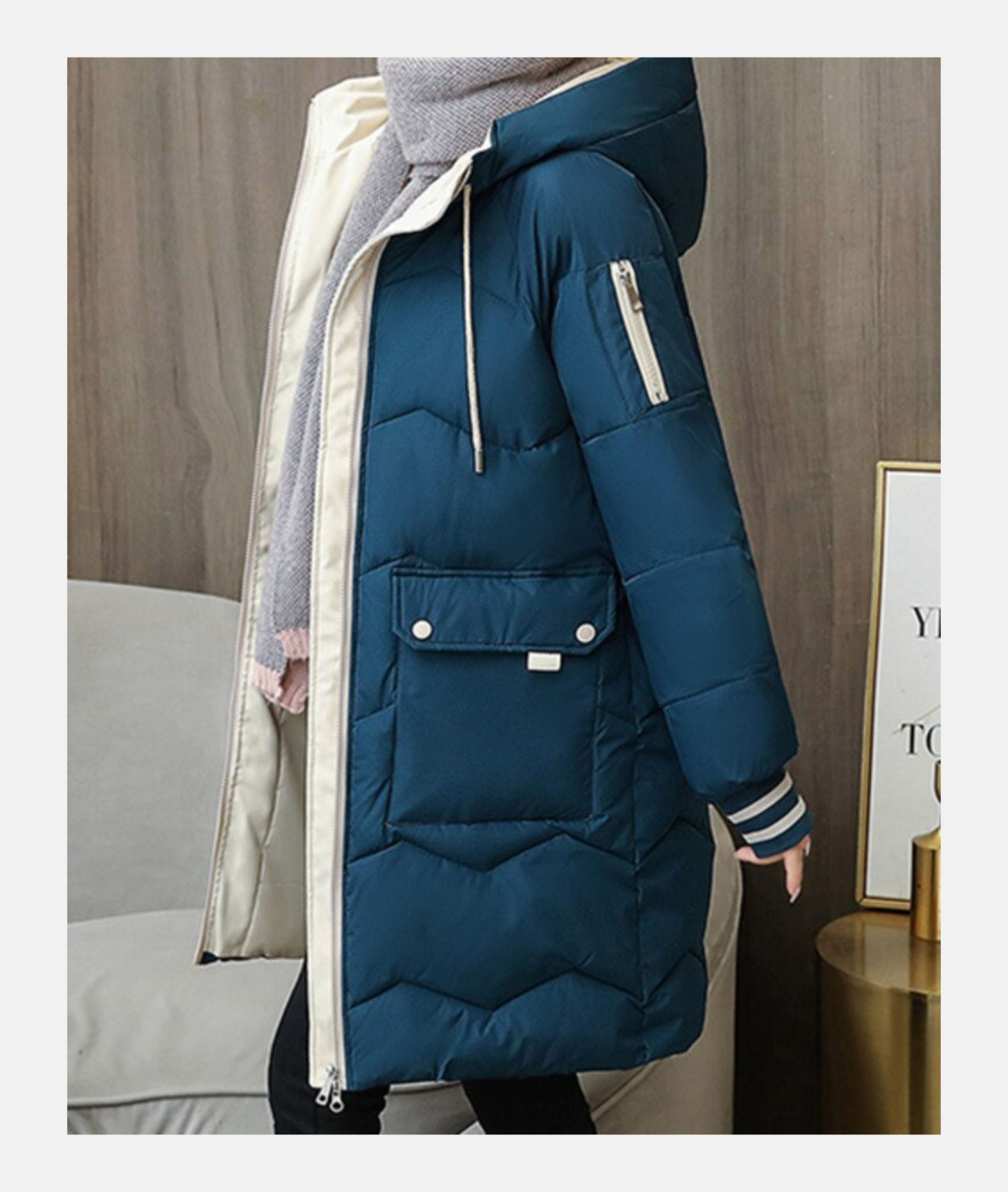 Women’s Hooded Mid-Length Puffer Coat with Warm Insulation