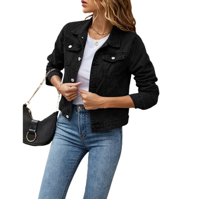 Women’s Cropped Button-Up Denim Jacket