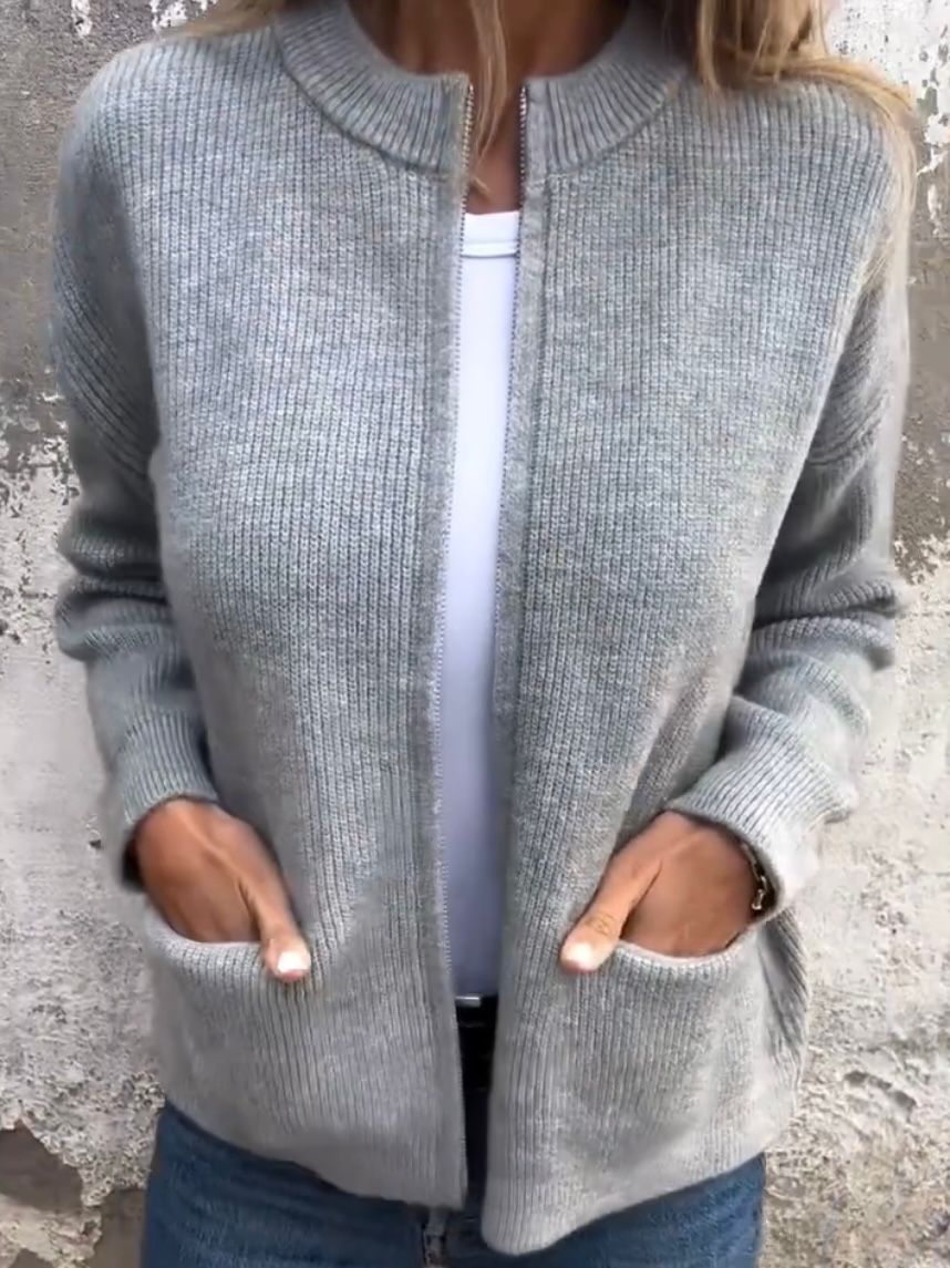 Cozy Zip-Up Knit Jacket with Pockets
