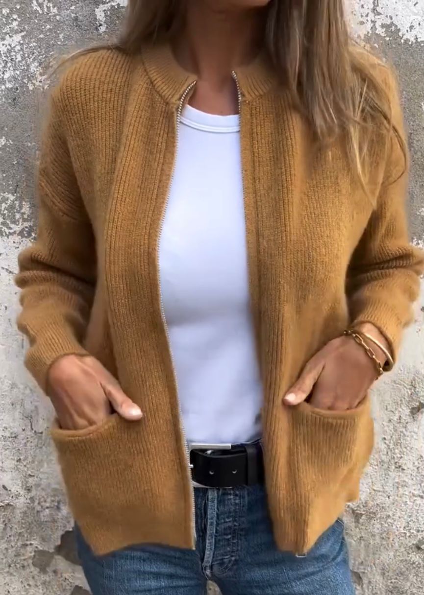 Cozy Zip-Up Knit Jacket with Pockets