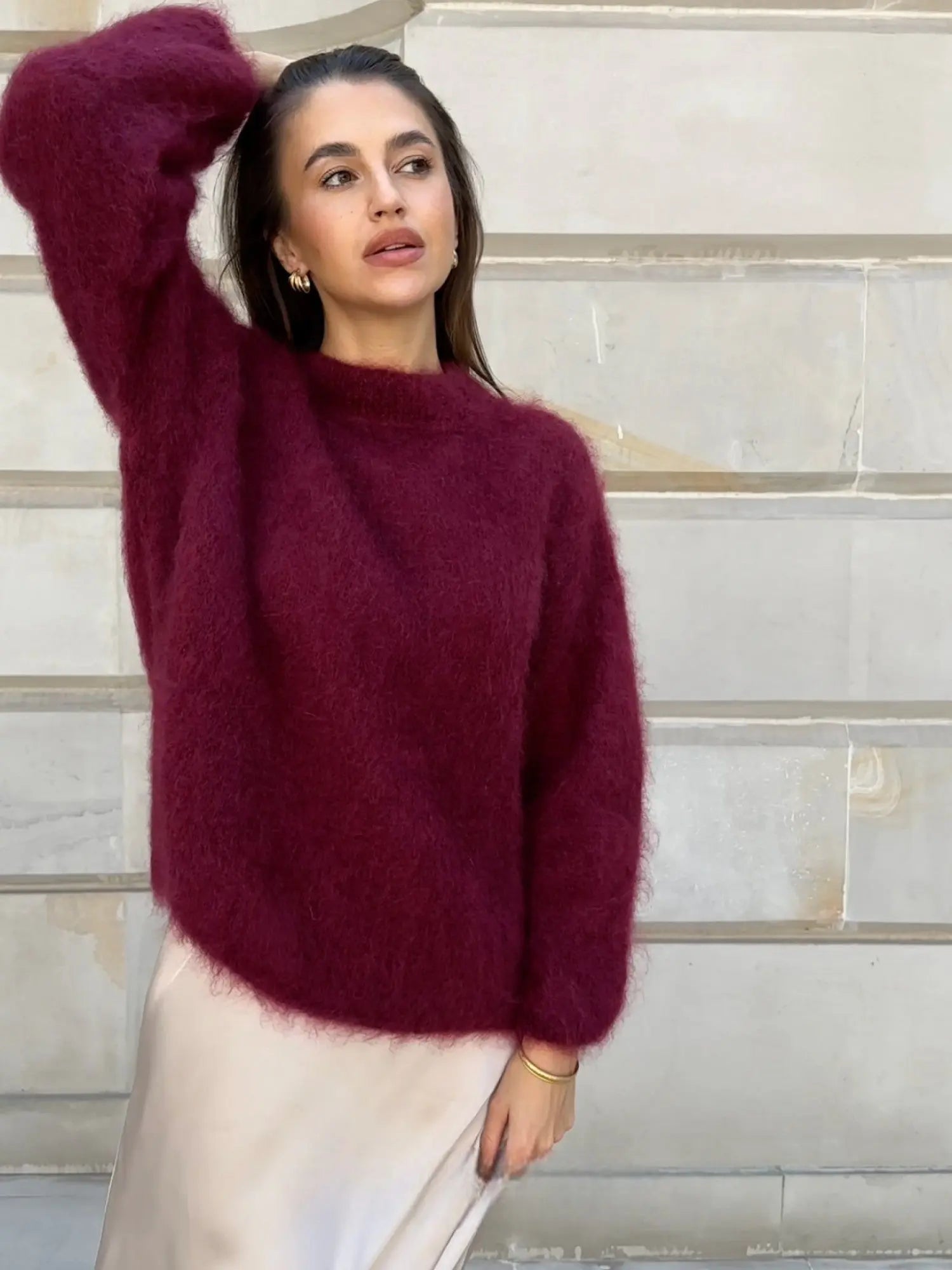 Women’s Fluffy Knit Crew Neck Sweater