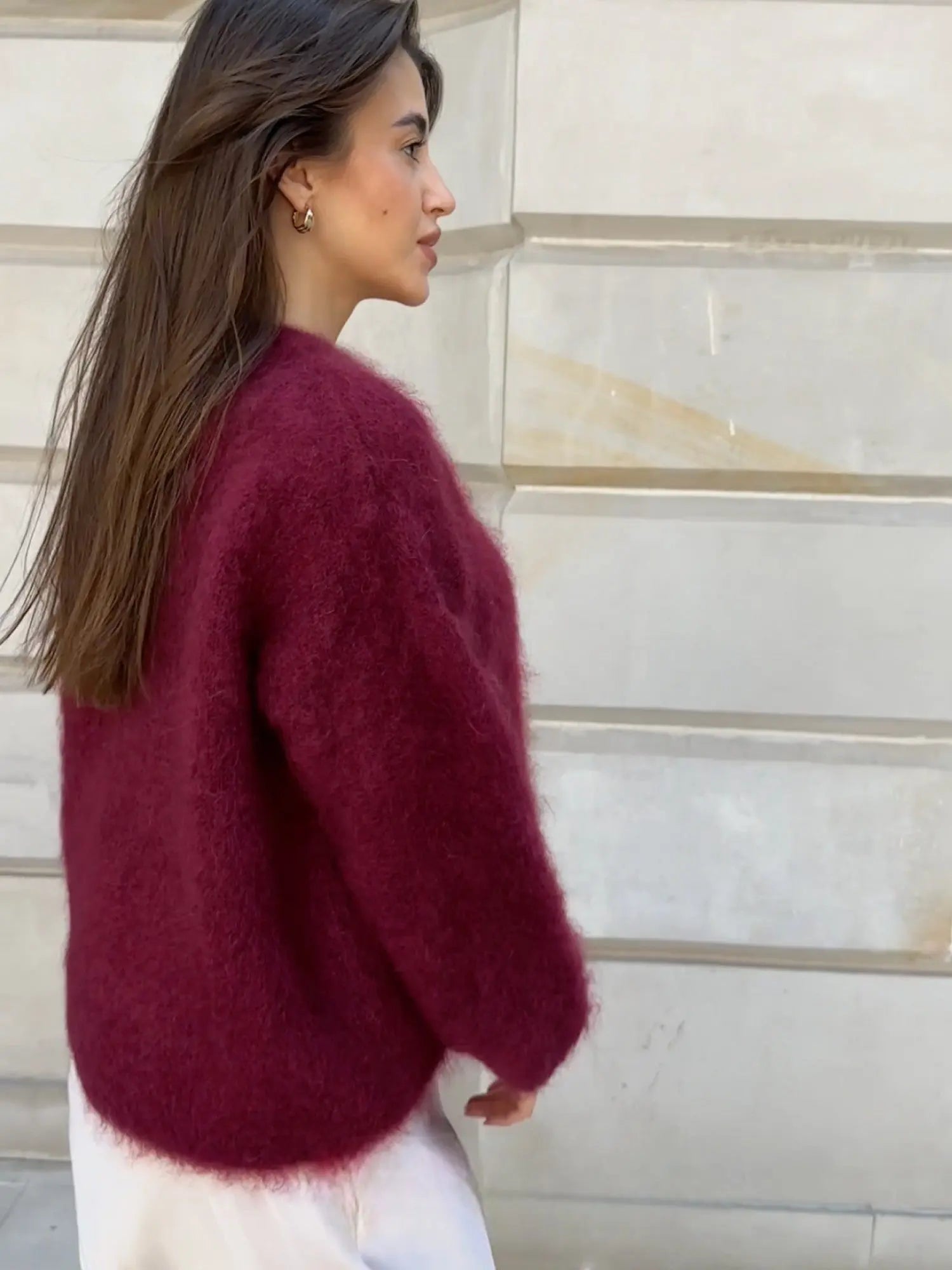 Women’s Fluffy Knit Crew Neck Sweater