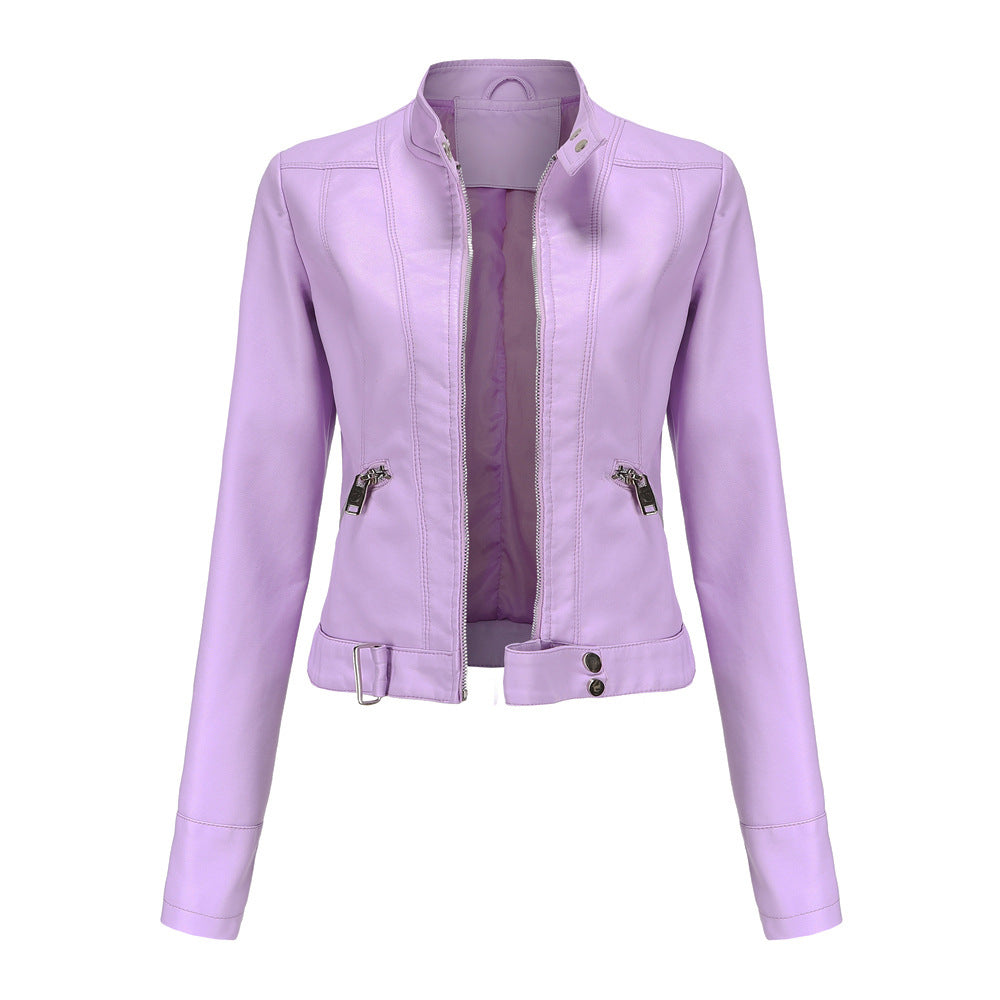 Women’s Cropped Faux Leather Zip Jacket