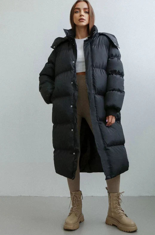 Long Hooded Puffer Coat for Cozy Winter Everyday Wear