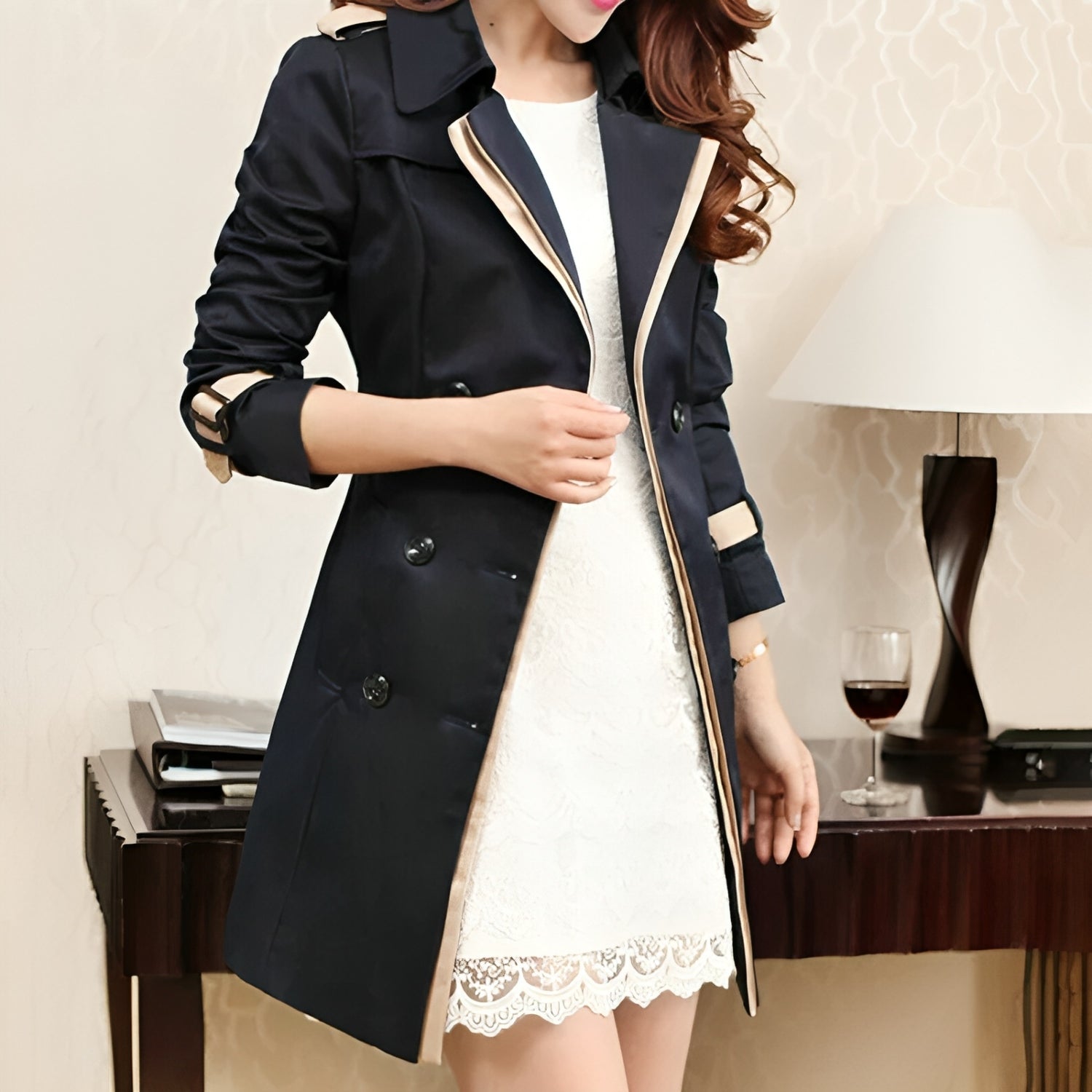 Elegant Double-Breasted Tailored Trench Coat for Women