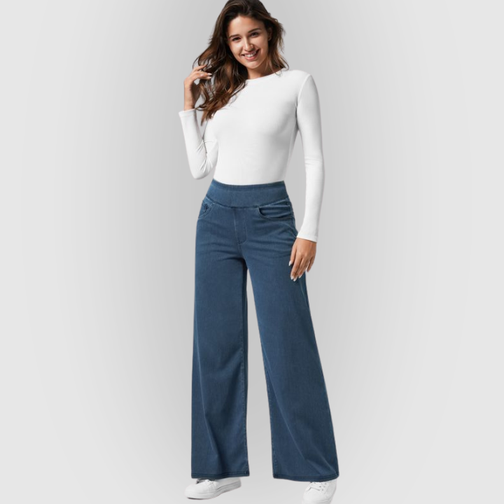 High-Waist Wide-Leg Stretch Denim Women’s Pants