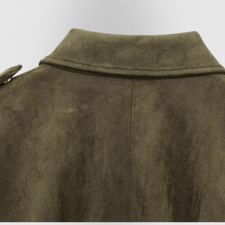 Suede Zip-Up Collared Cropped Jacket