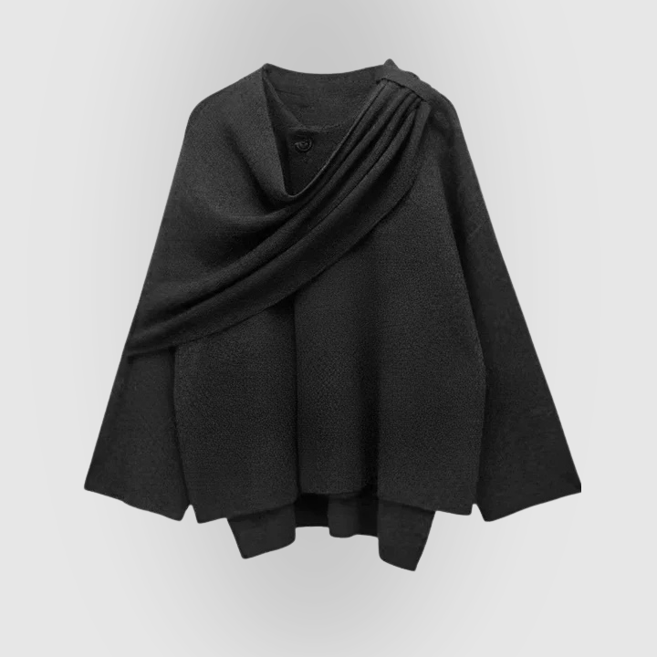 Wool-Blend Asymmetrical Button Shawl Cape Coat