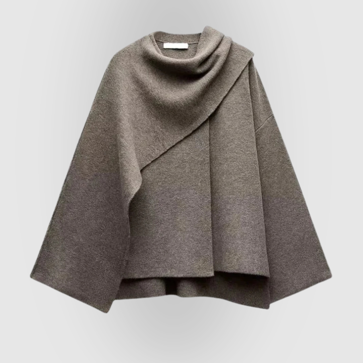 Wool-Blend Asymmetrical Button Shawl Cape Coat