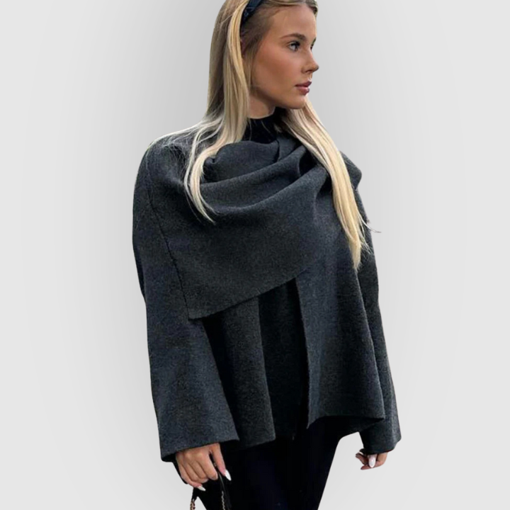 Wool-Blend Asymmetrical Button Shawl Cape Coat