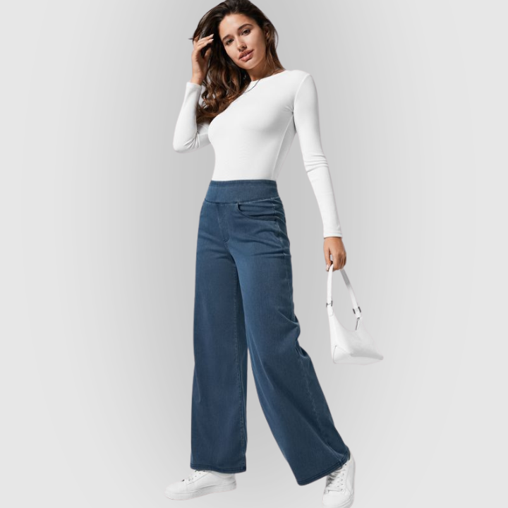 High-Waist Wide-Leg Stretch Denim Women’s Pants