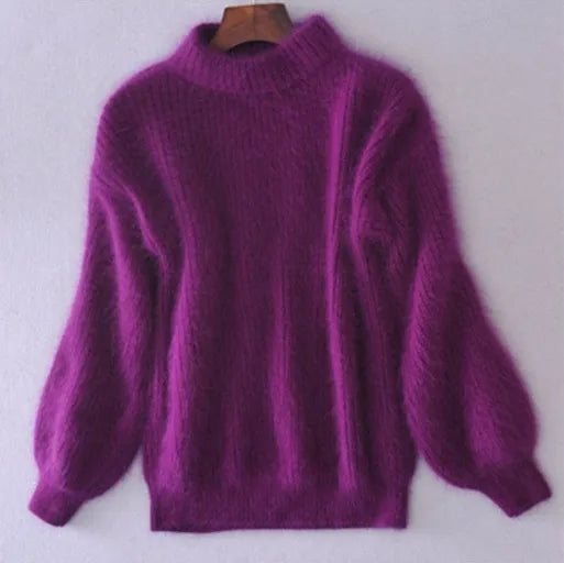 Soft Fluffy Mock-Neck Cozy Knit Sweater