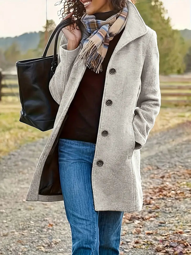 Women’s Wool Blend Long Peacoat with Classic Button Front