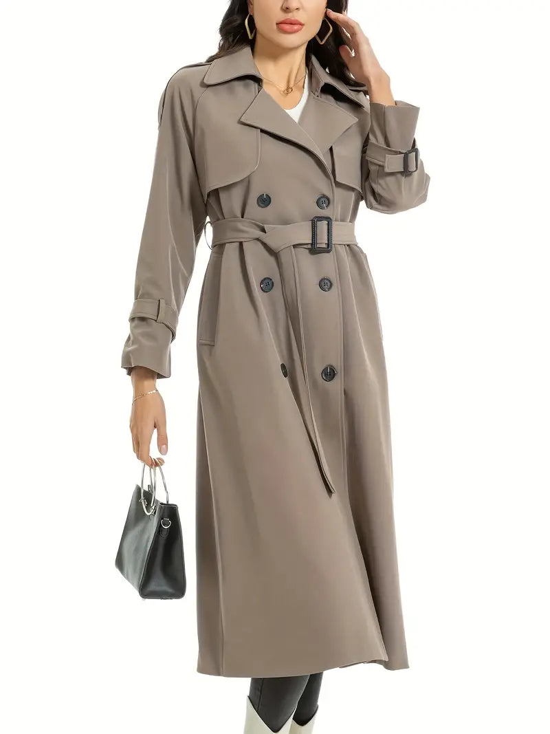 Women’s Long Double-Breasted Belted Trench Coat