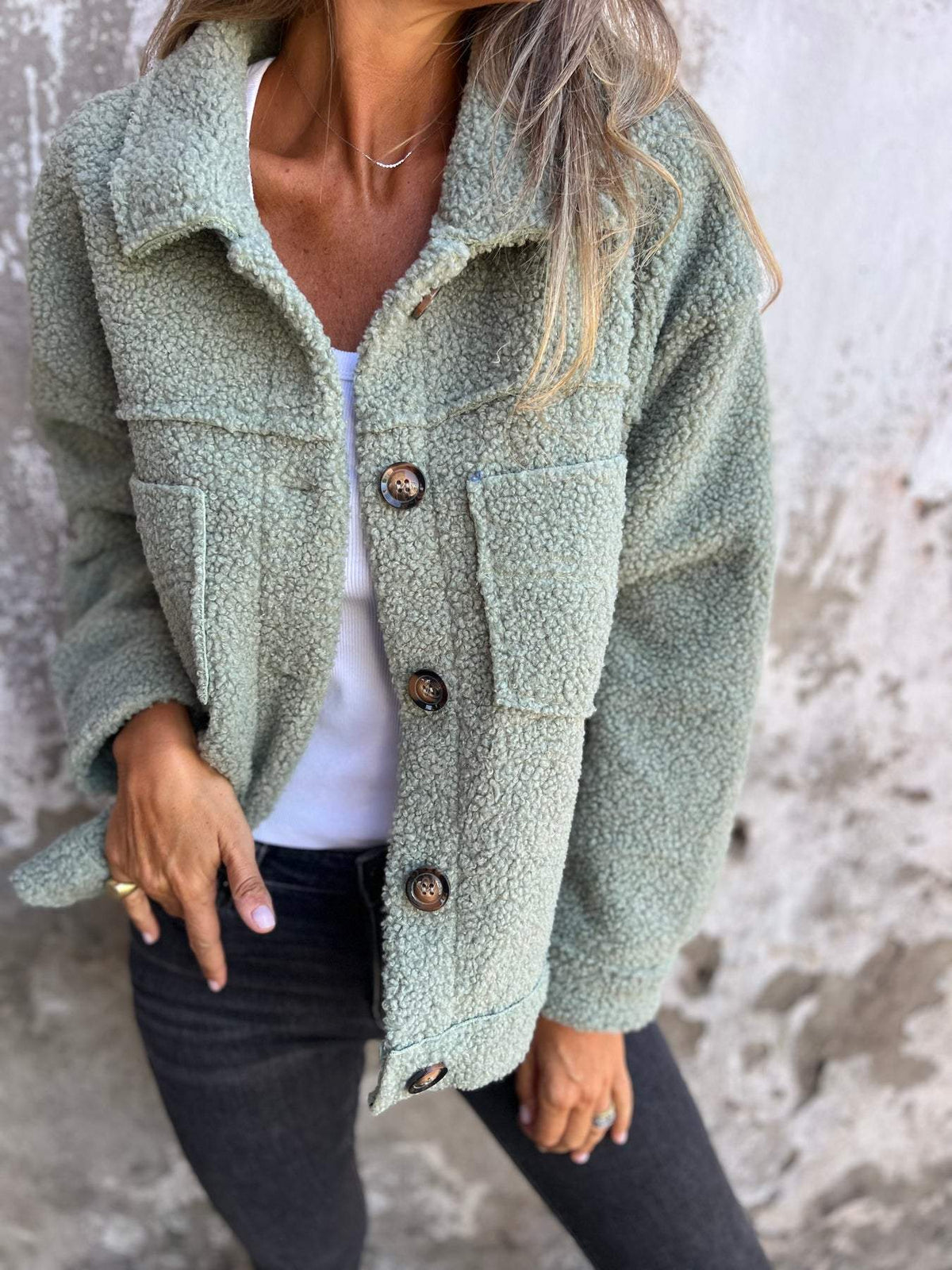 Soft Teddy Fleece Button Jacket for Women