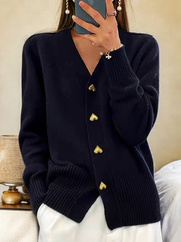 Elegant Ribbed Button-Down Knit Cardigan